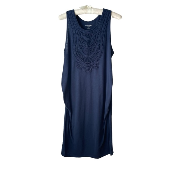 Liz Lange Maternity Navy Blue Crochet Lace Front Long Tank Dress Sleeveless XL - Picture 1 of 10